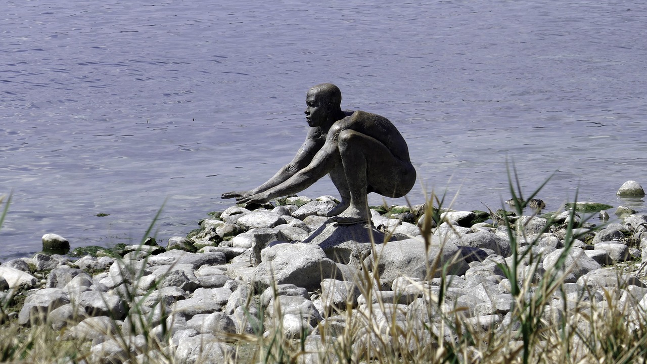 swimmer  lake constance  sculpture free photo