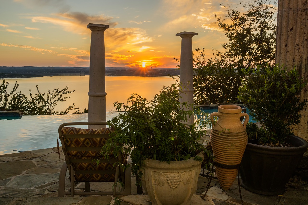 swimming pool sunset resort free photo