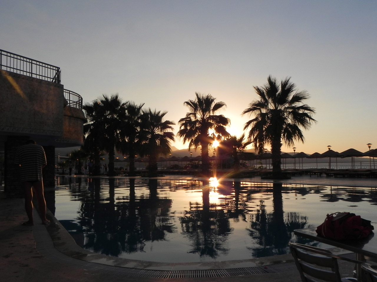 sunset swimming pool free photo