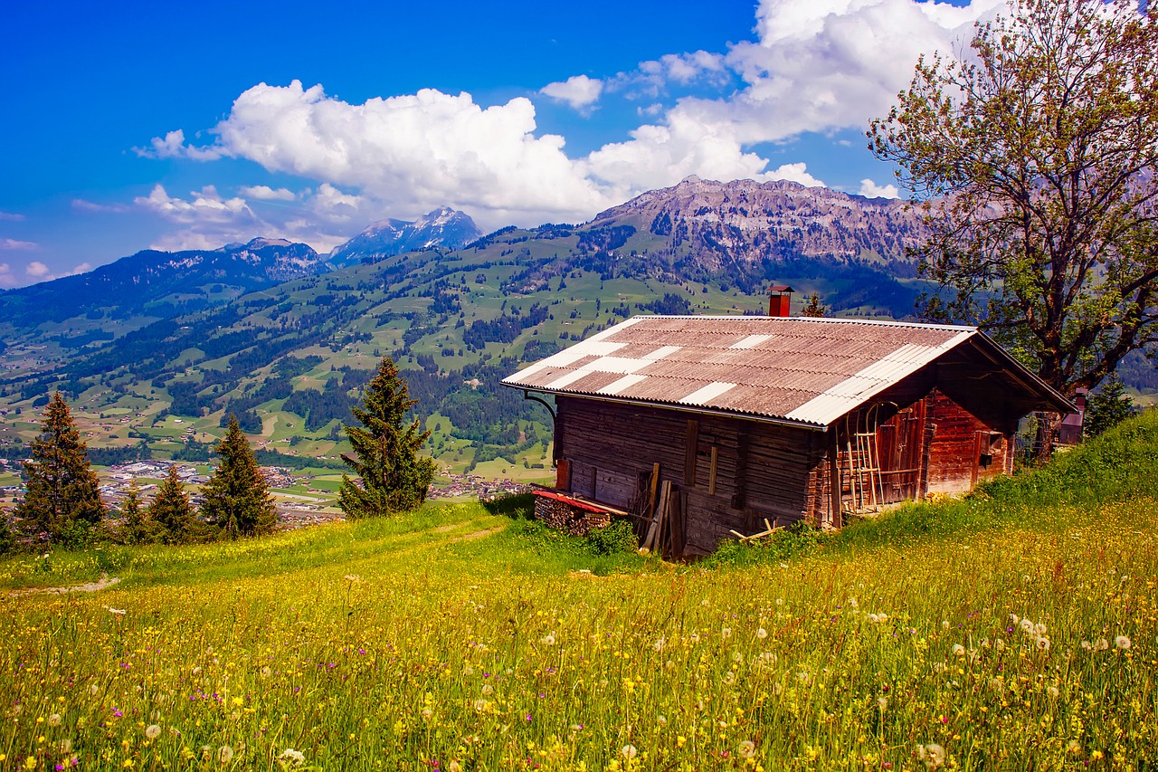 switzerland mountains cottage free photo