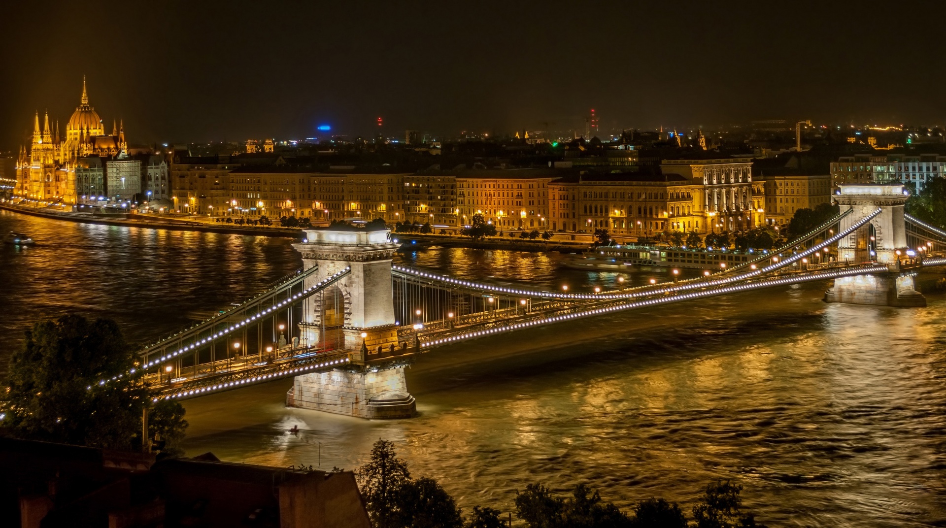 bridge night river free photo