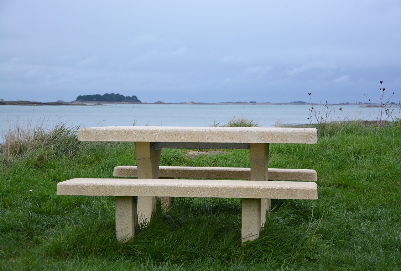 table bench stone table picnic free photo