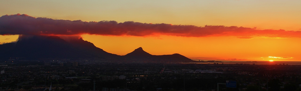 table mountain evening sky setting sun free photo