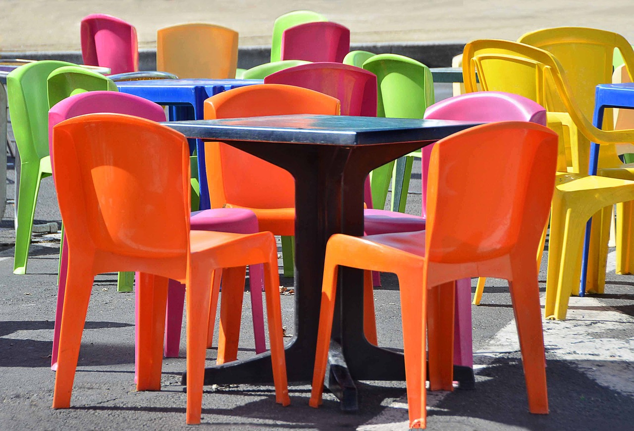 tables and chairs color coffee terrace free photo
