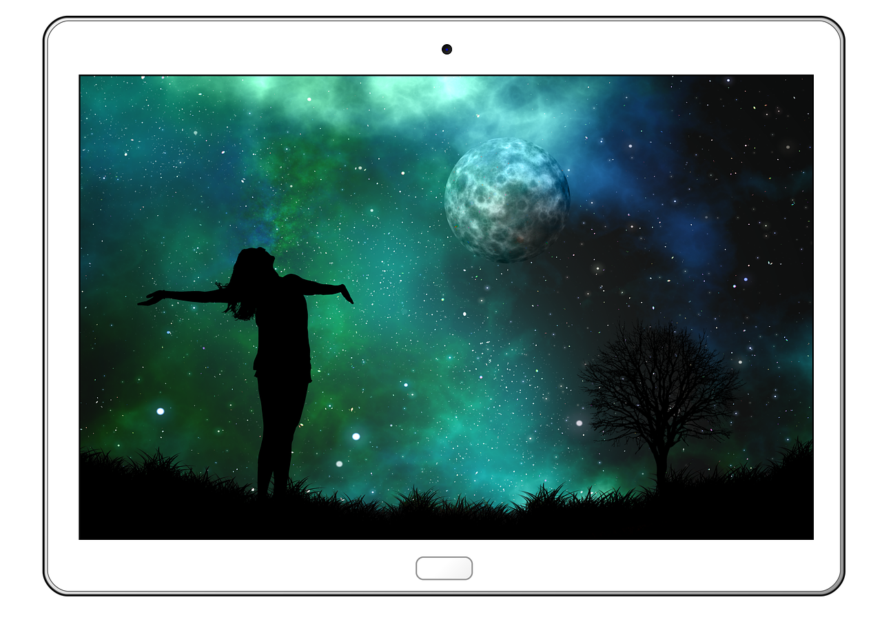 tablet moon woman free photo