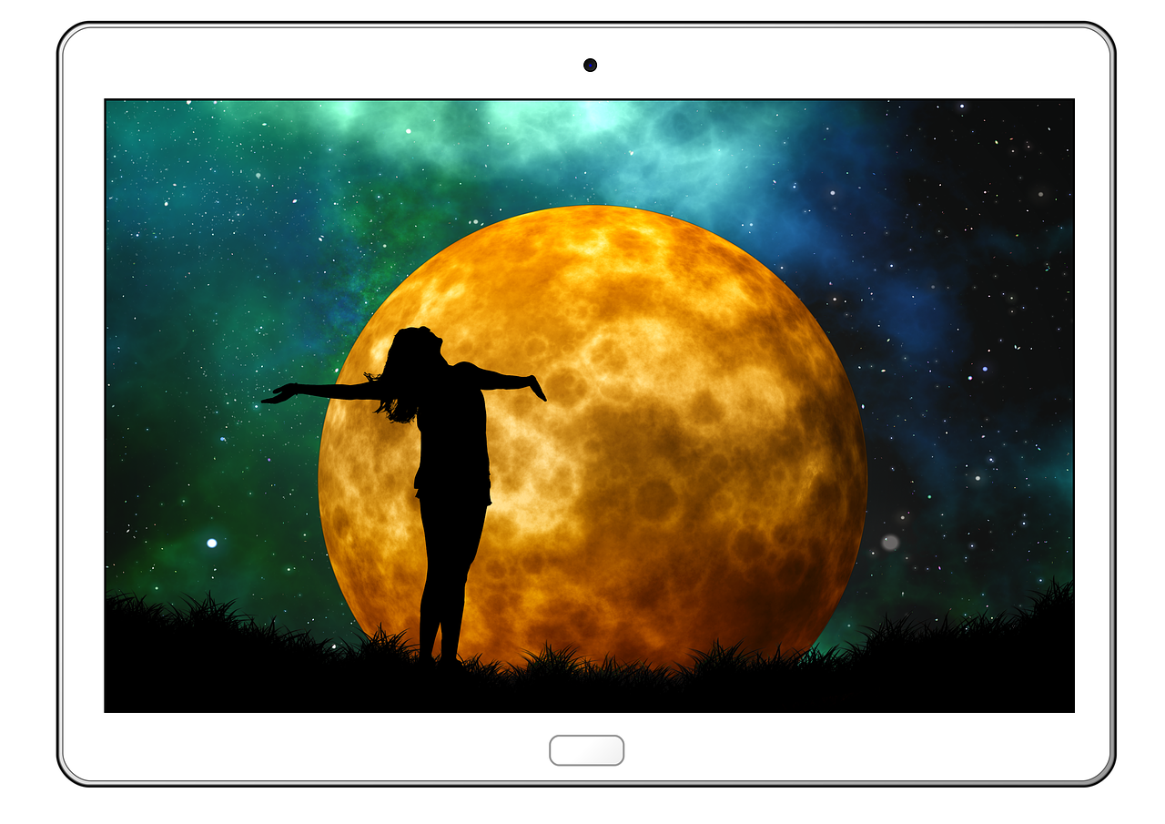 tablet moon woman free photo