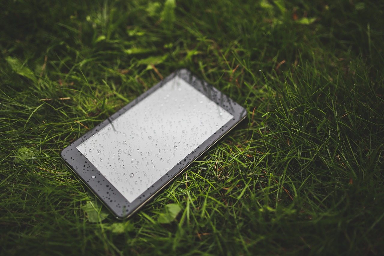 tablet wet grass free photo