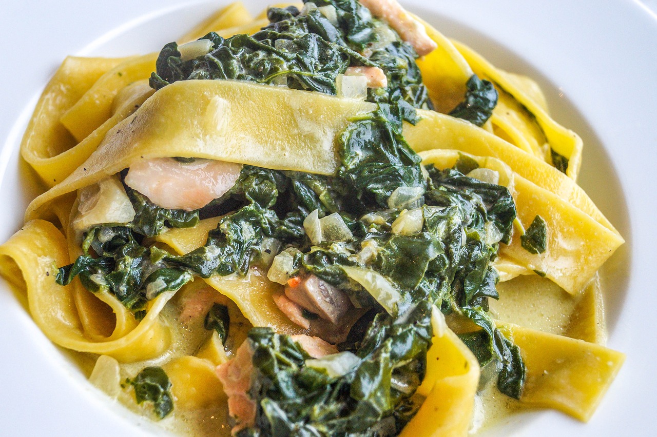 tagliatelle spinach salmon free photo