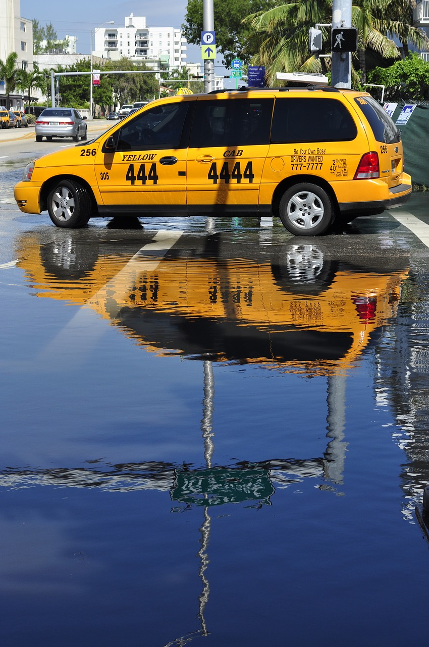 taxi reflection miami free photo