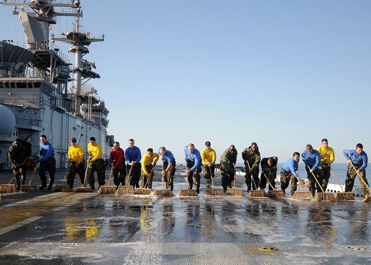 teamwork sailors cleaning free photo