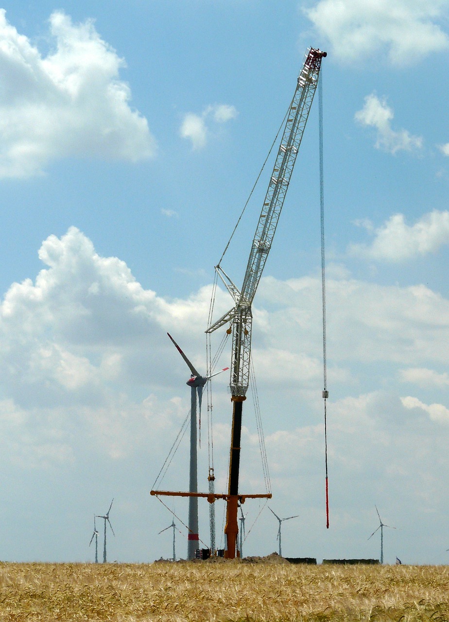 technology wind turbine construction site installation free photo