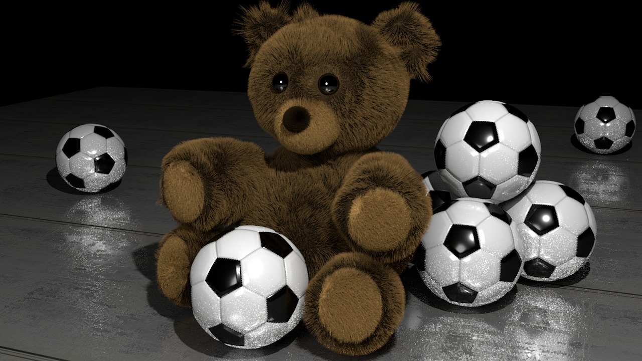 teddy bear soccer balls 3d art free photo