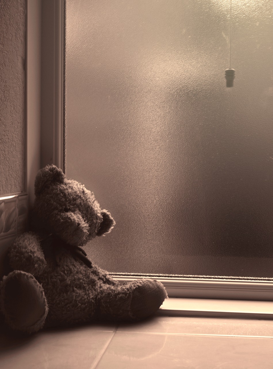 teddy bear window sepia free photo