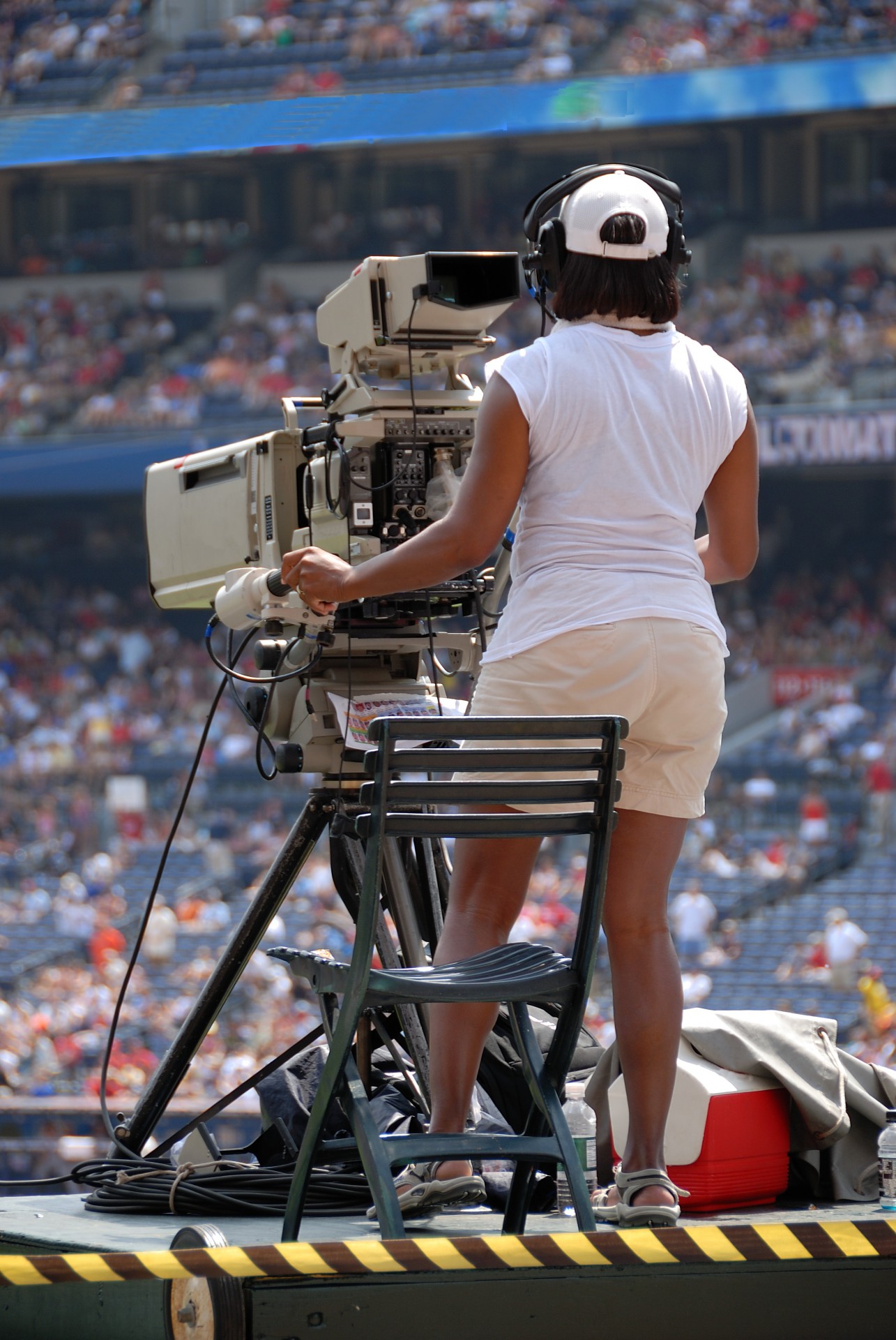 television camerawoman outdoors free photo