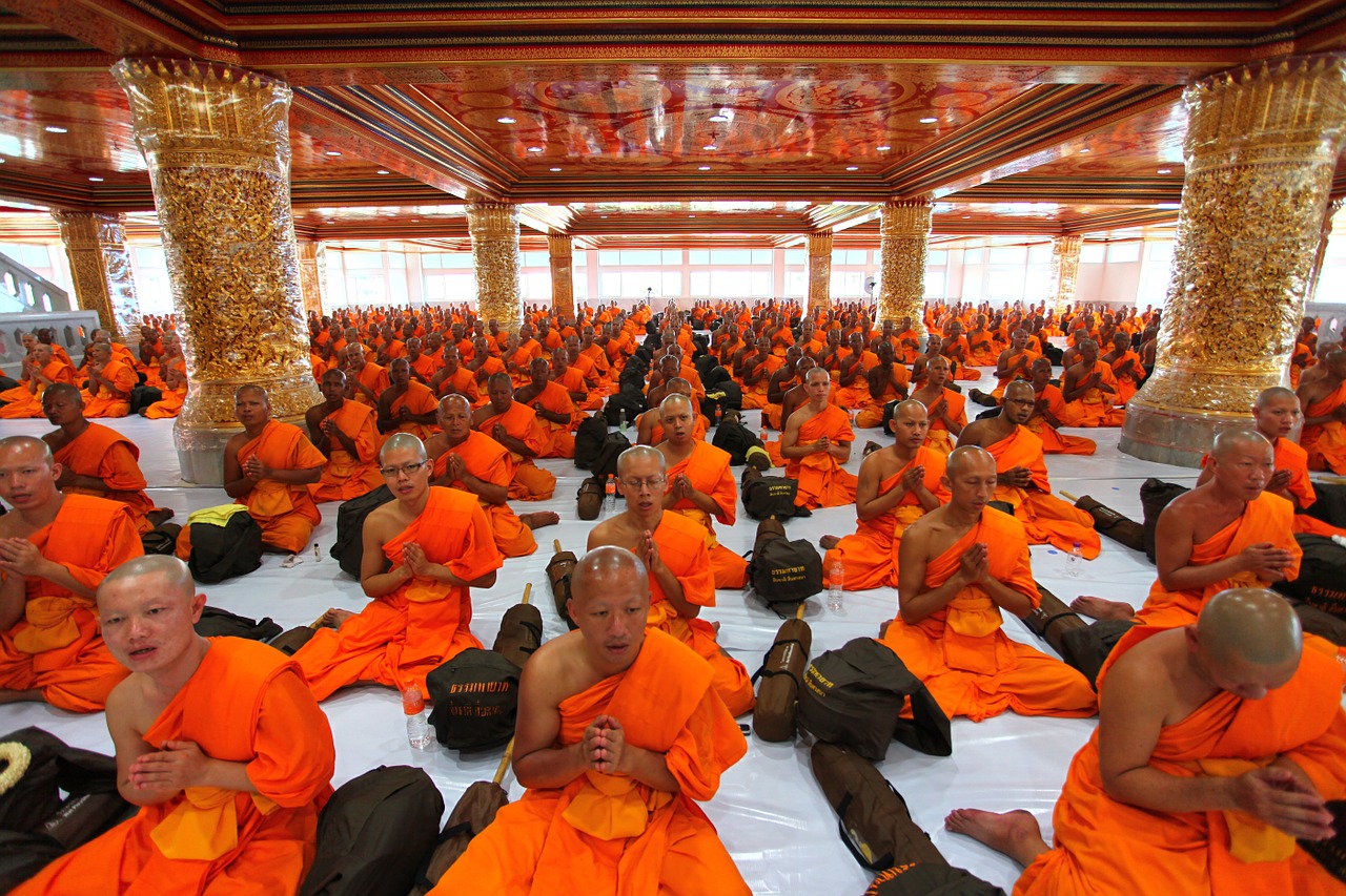 temple monks pray free photo