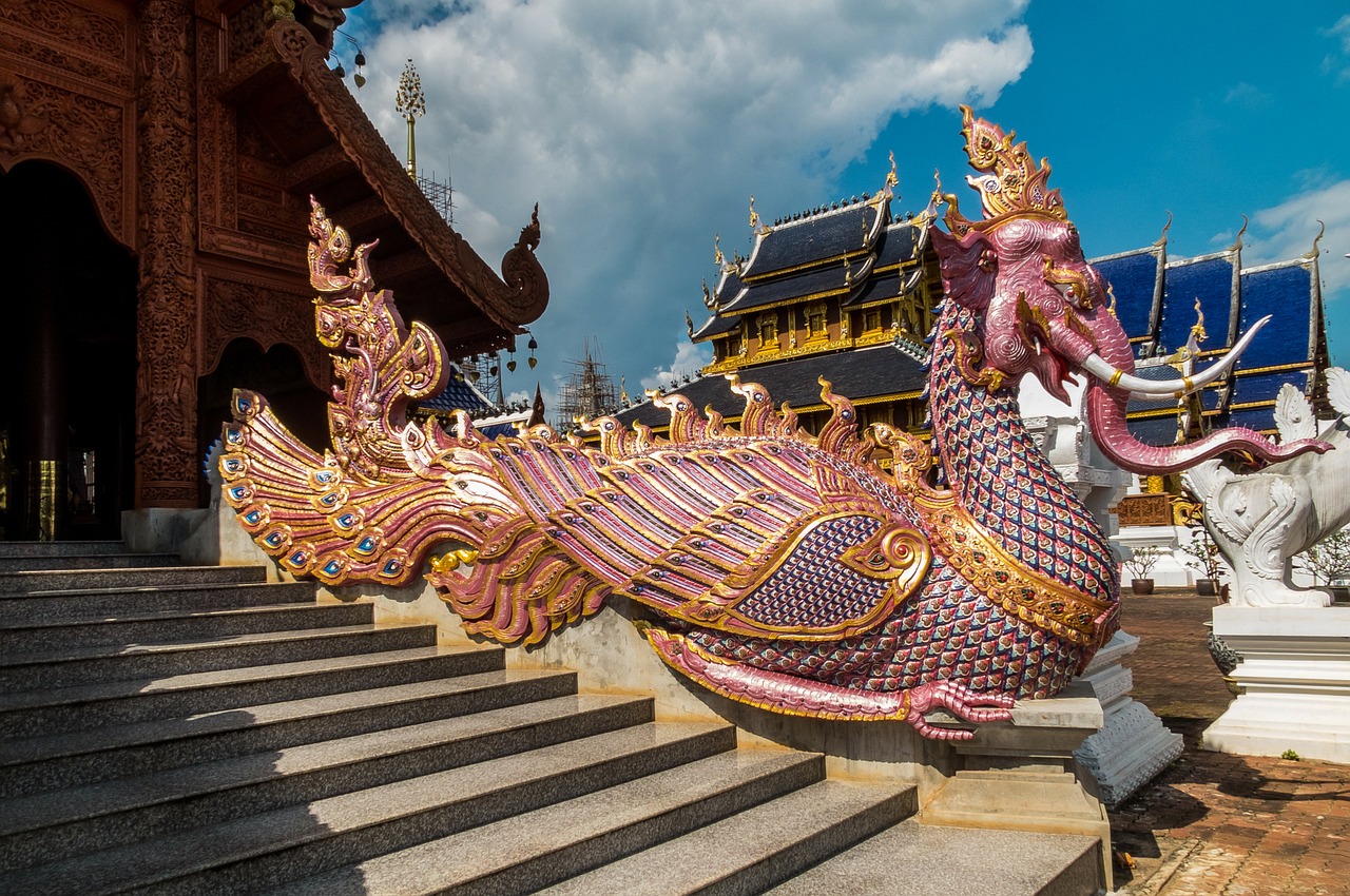 temple complex dragon snake sculpture free photo