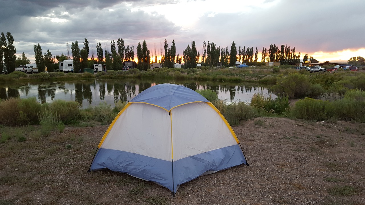 tent sunset lake free photo