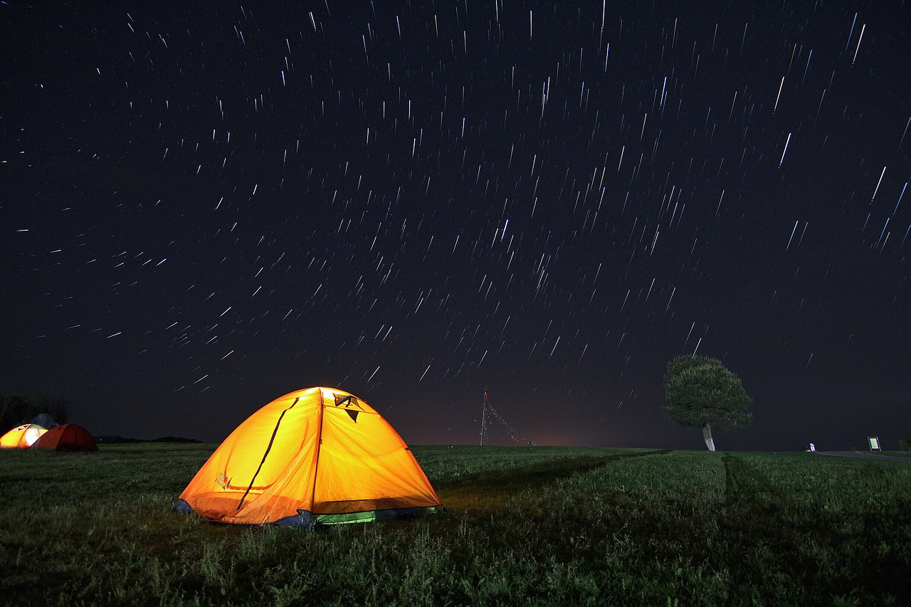 tent star tracks starry sky free photo