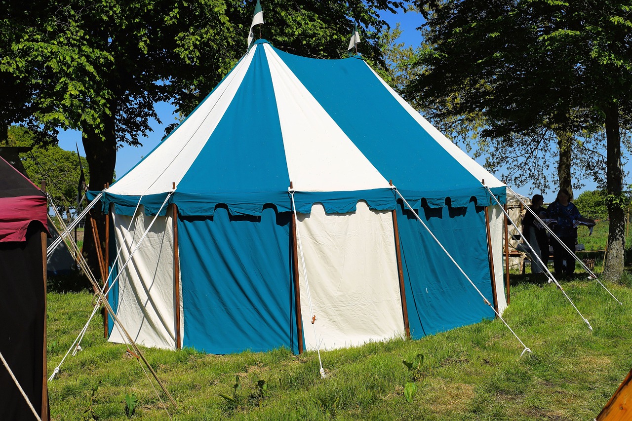 tent ritterzelt blue white free photo