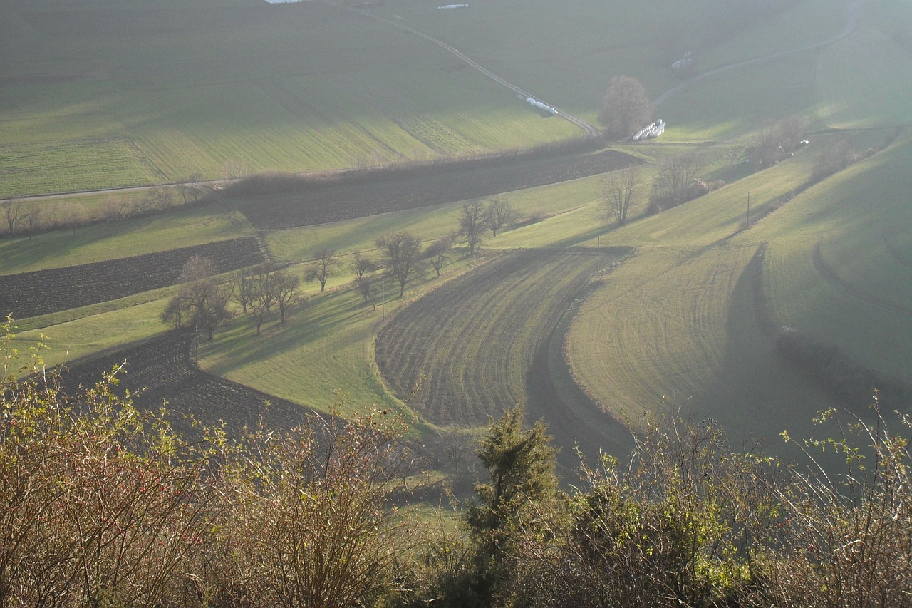 terraces haze landscape free photo