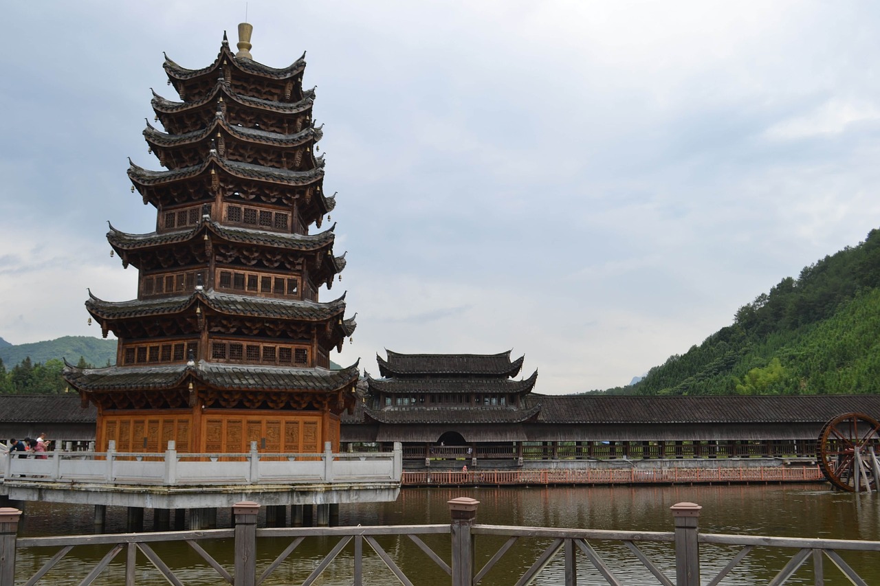 the ancient town tower pond free photo