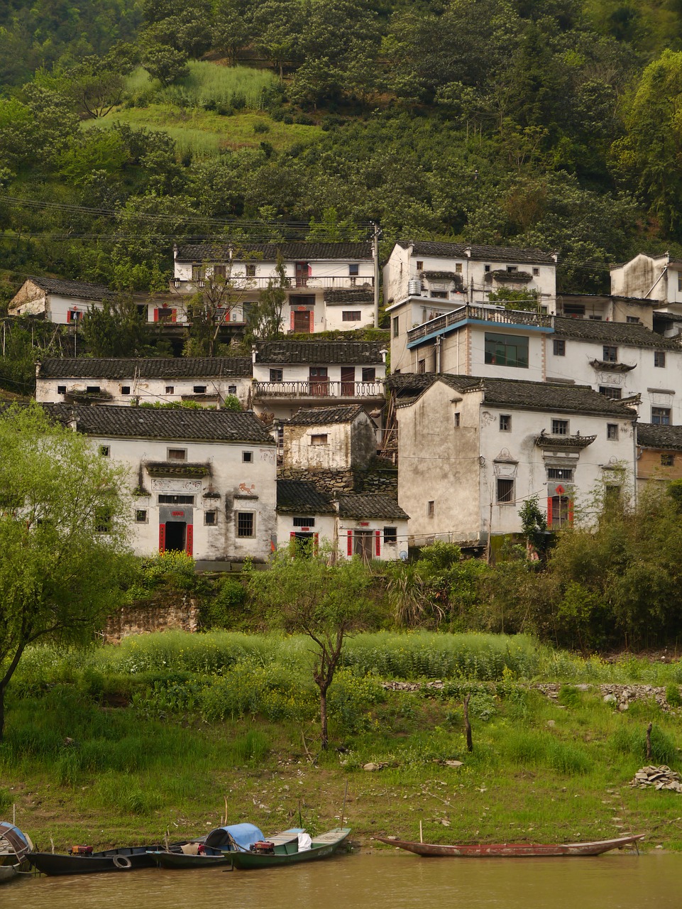 the ancient village houses wharf wall free photo