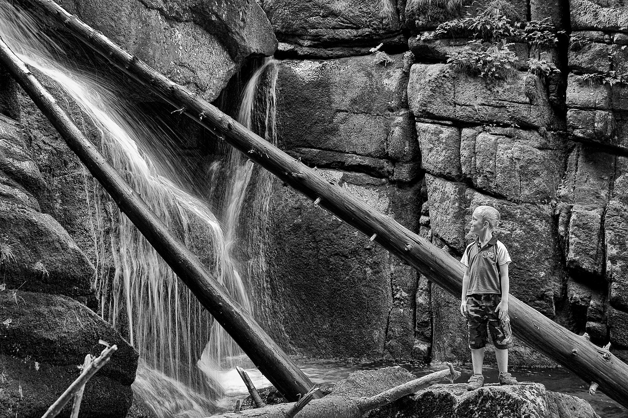 the child is looking away waterfall black creek waterfall free photo