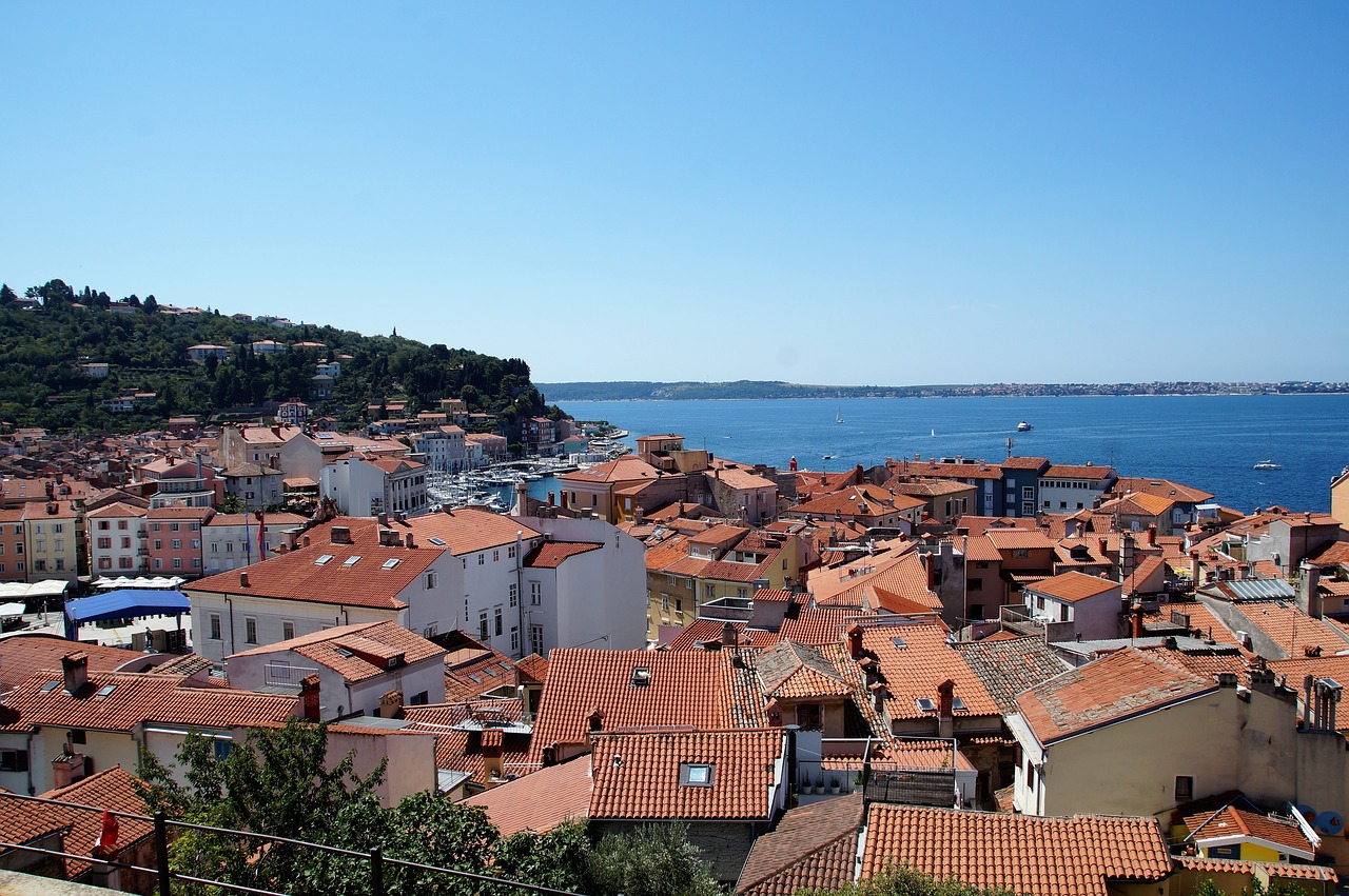 the city of piran the roofs of the houses sea free photo