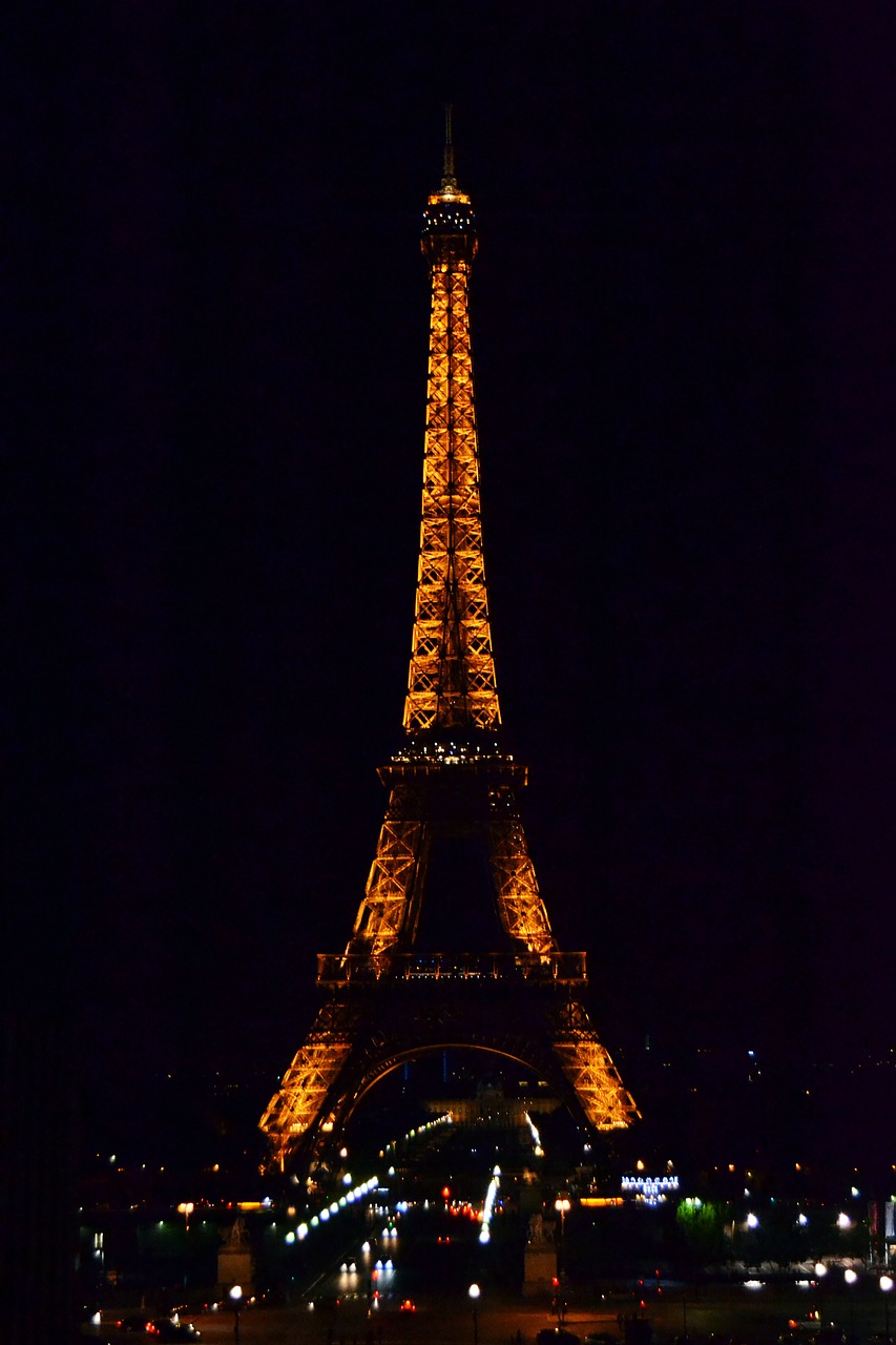 the eiffel tower night lighting free photo