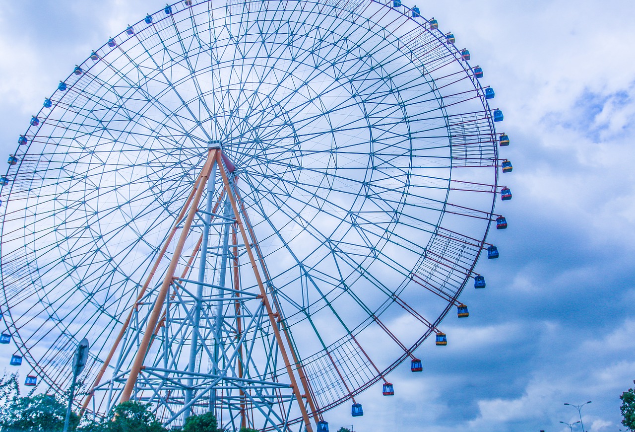 the ferris wheel wide angle blue free photo