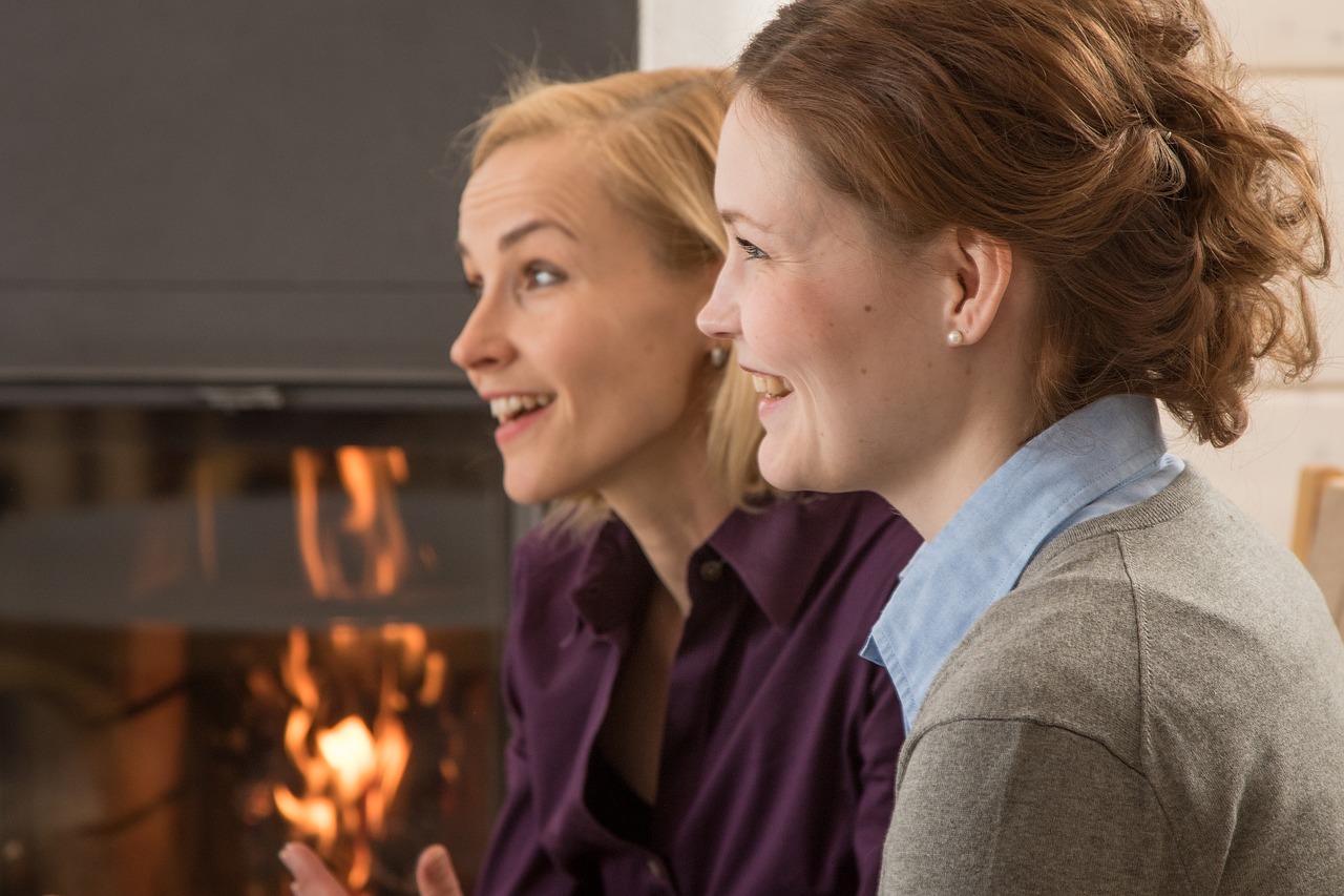 the fireplace meeting woman free photo