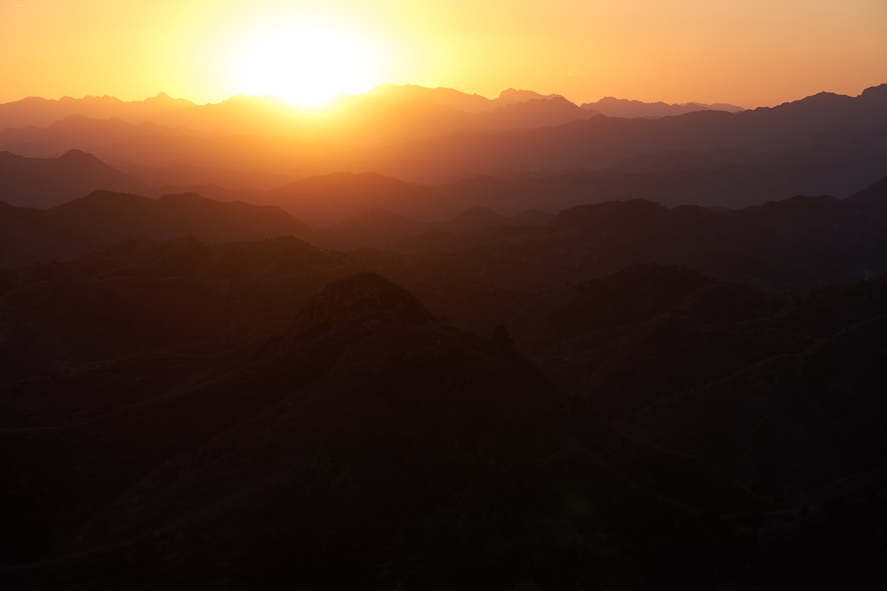 the great wall  the scenery  sunset free photo