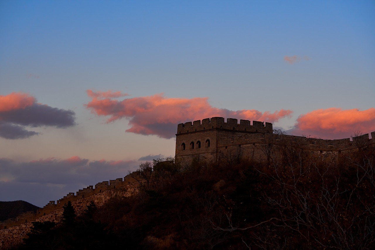 the great wall  the scenery  sunset free photo