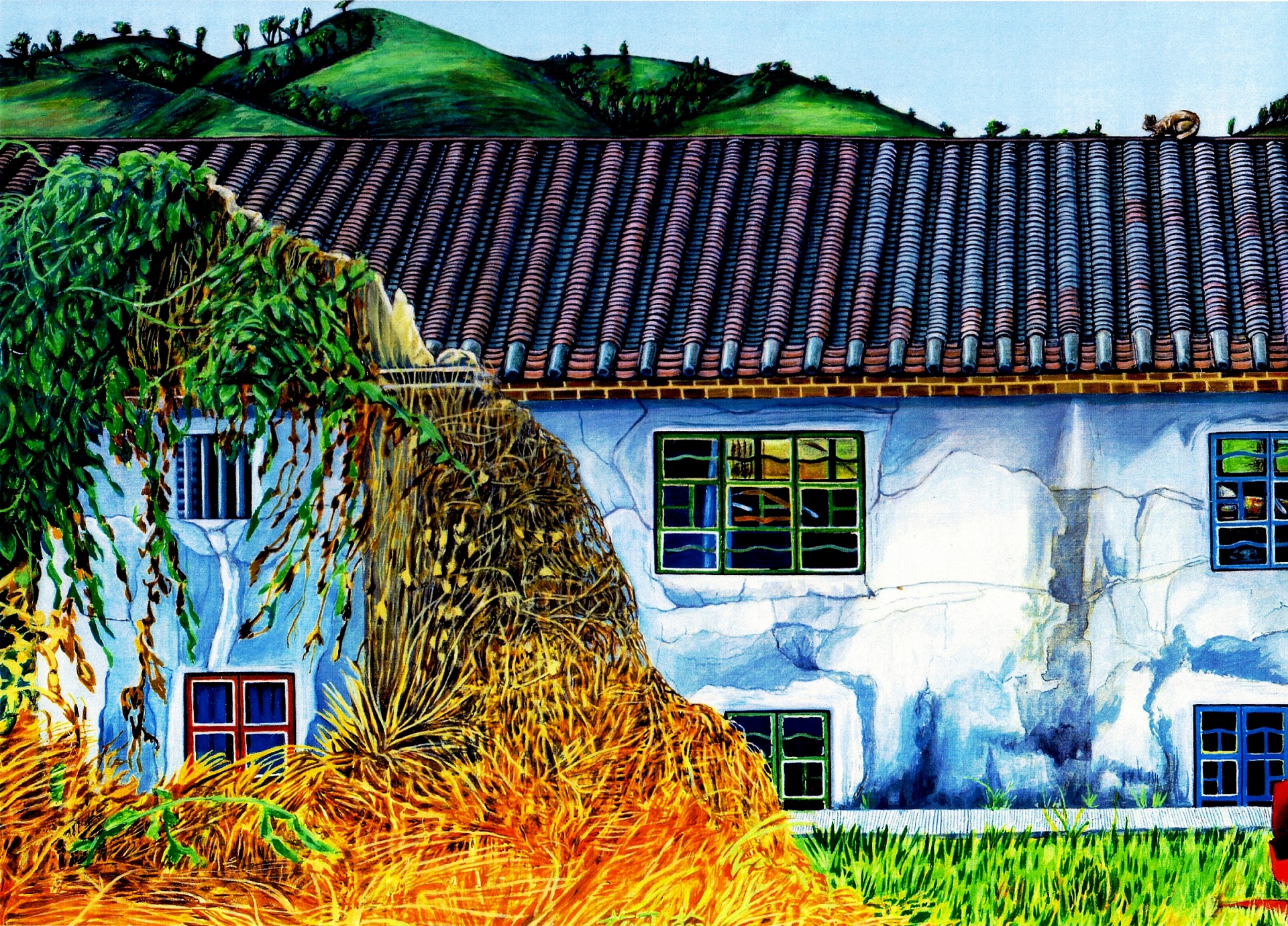 acrylic painting remains village house free photo