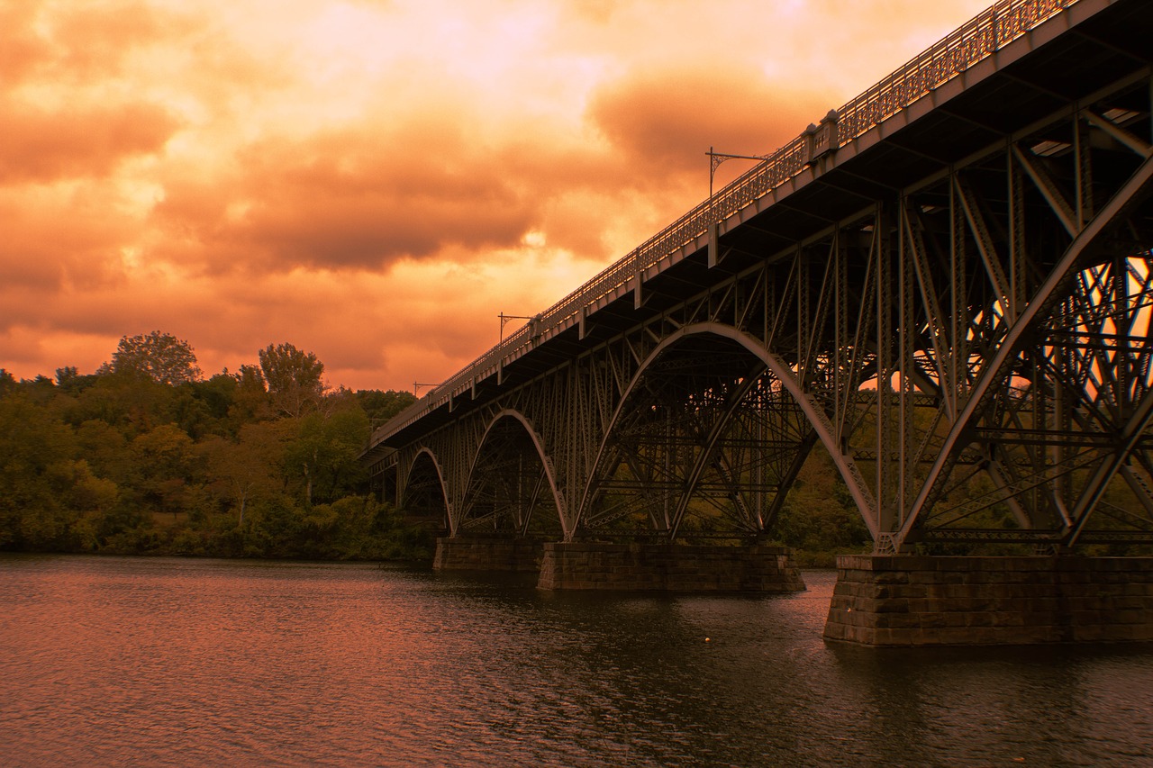 the iron bridge sunset river free photo