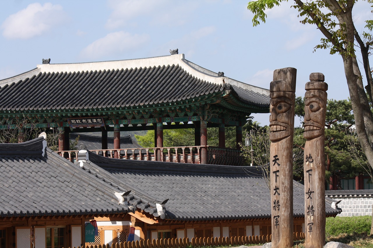 the korean totem pole village roof tile free photo