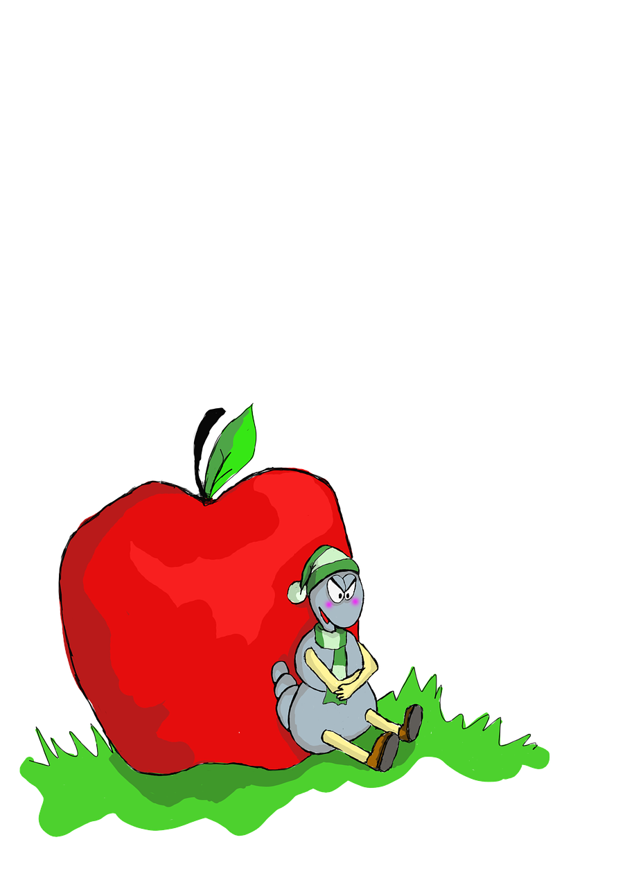 the little worm apple illustration free photo