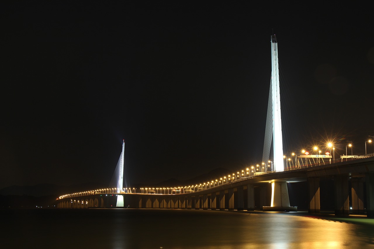 the night bridge shenzhen bay bridge free photo