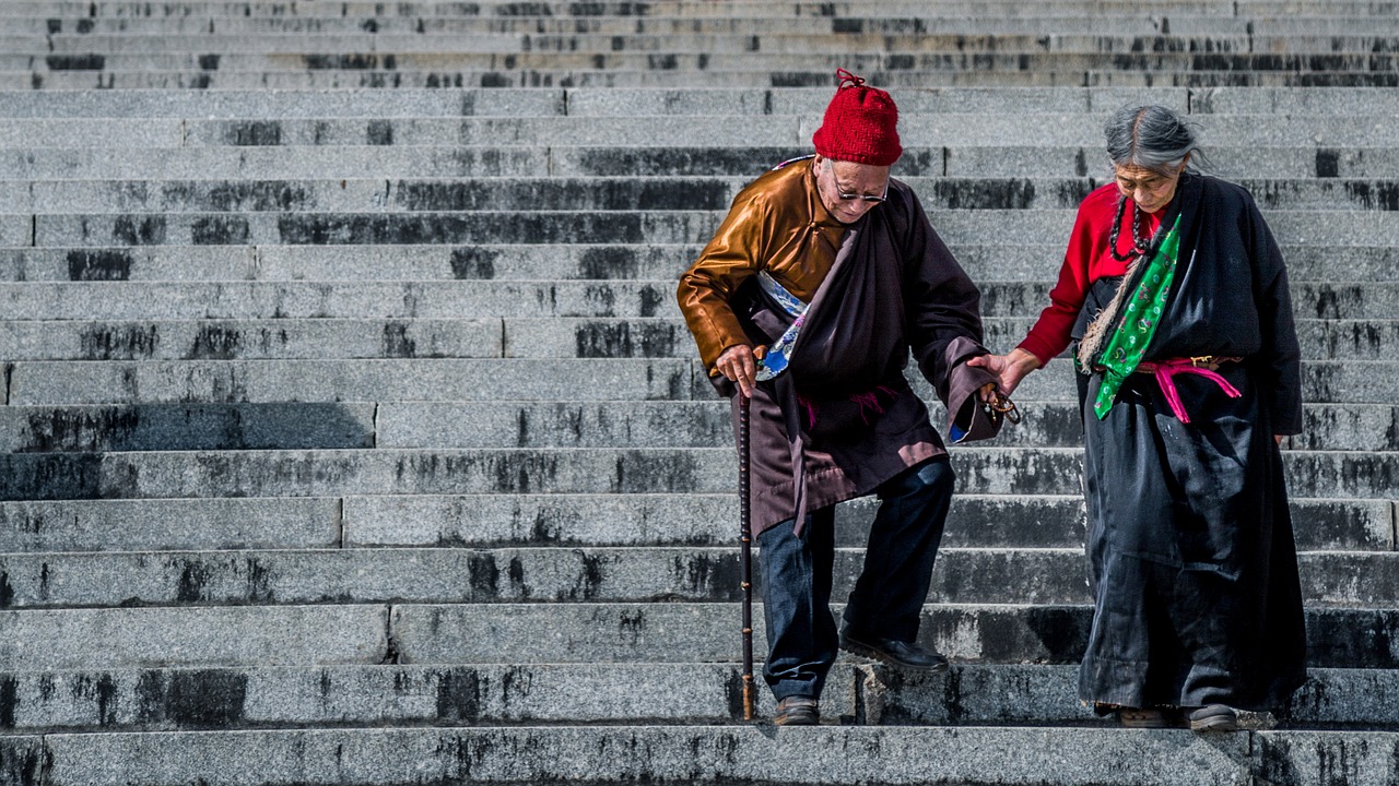 the old man  stairs  tibet free photo