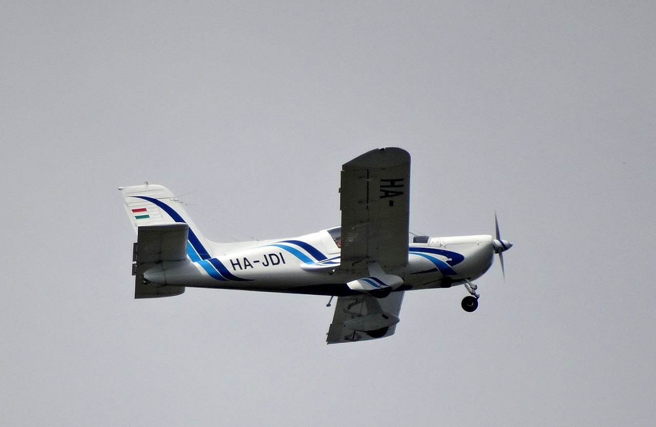 the plane flying white and blue free photo