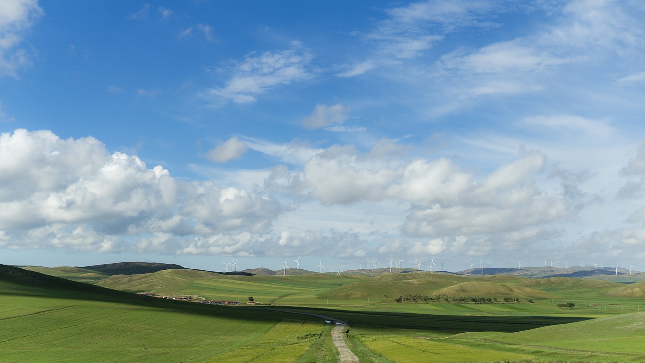 the prairie the blue sky and white clouds weather color  tourism  mongolia free photo