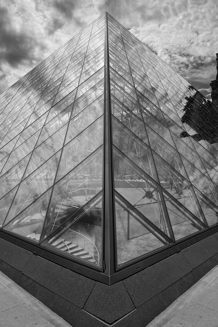 the pyramid of louvre black and white pyramid free photo