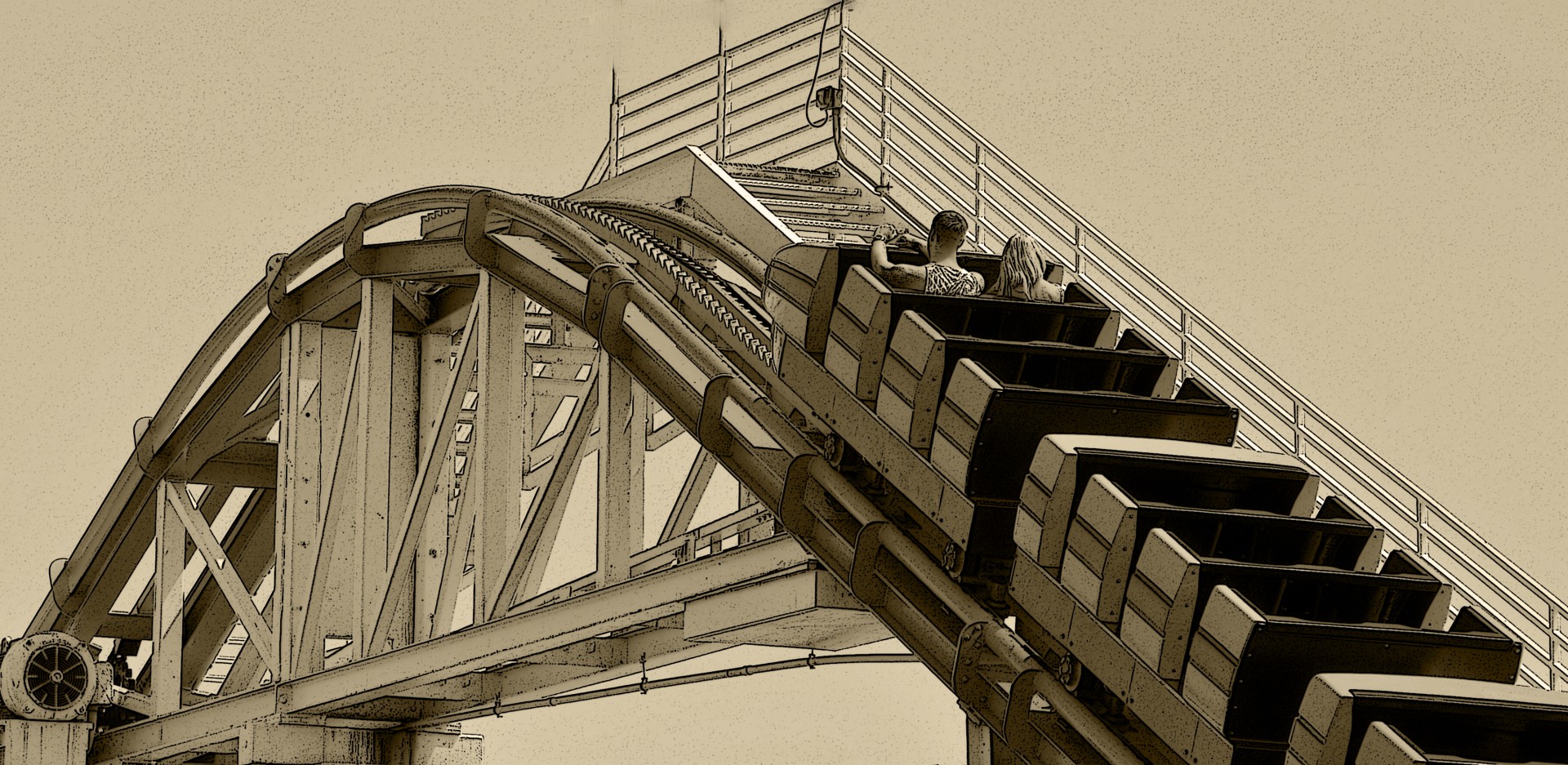 roller coaster ride sepia free photo