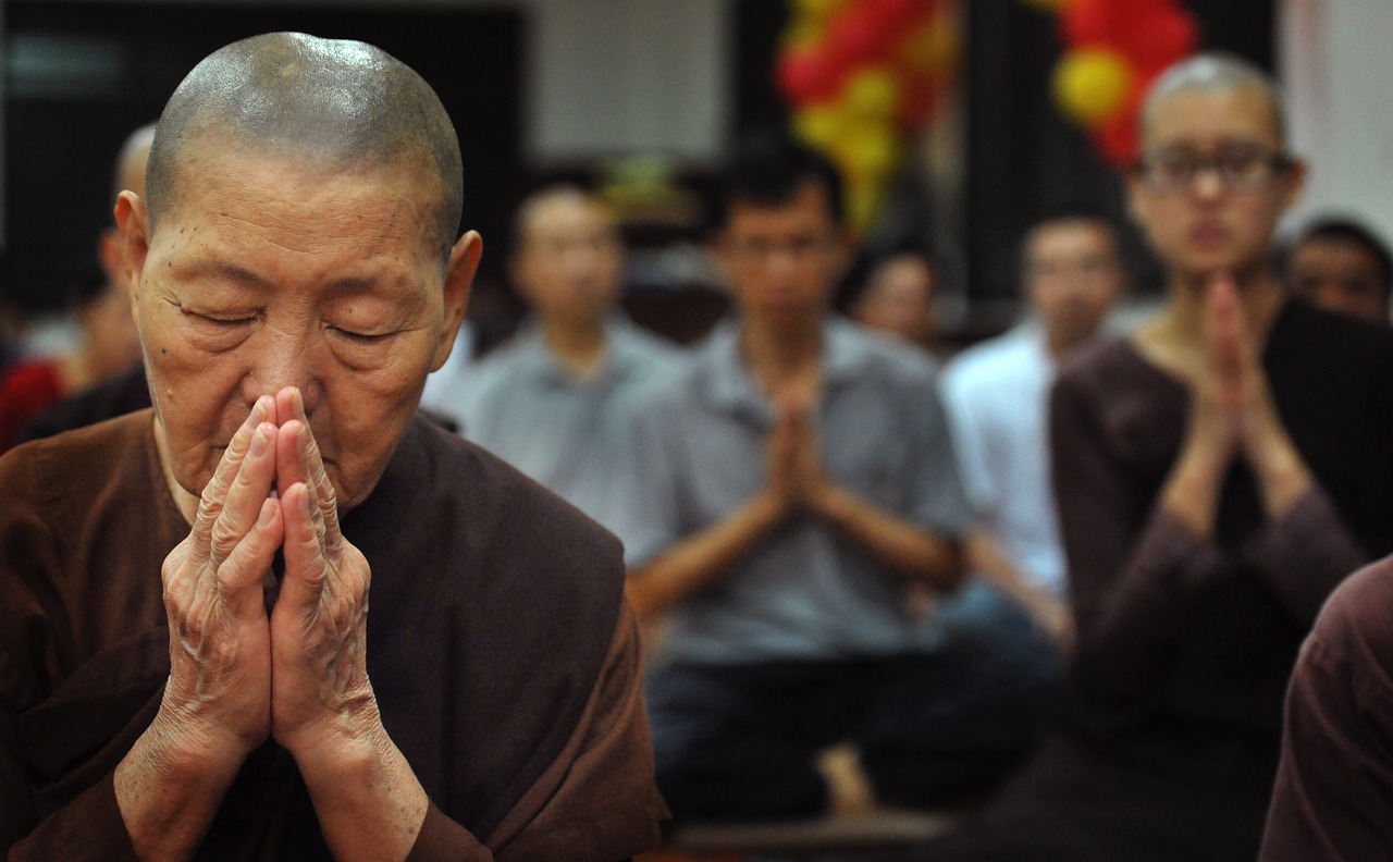 theravada buddhism old nun worship free photo