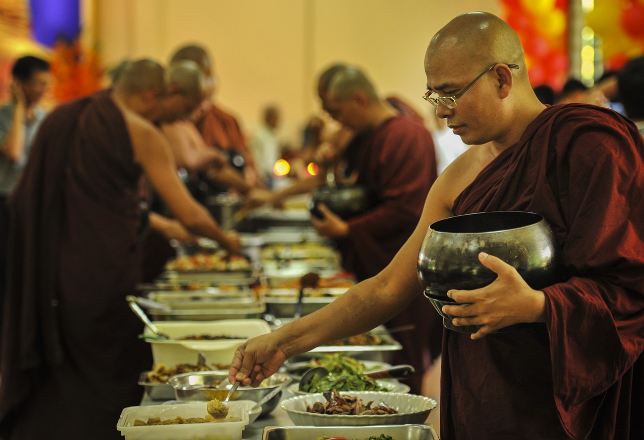 theravada buddhism monk having lunch sayadaw free photo