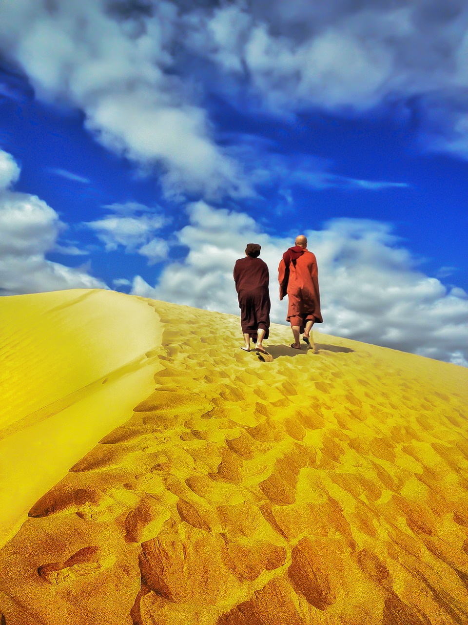 theravada buddhism monk in desert walking in dessert free photo