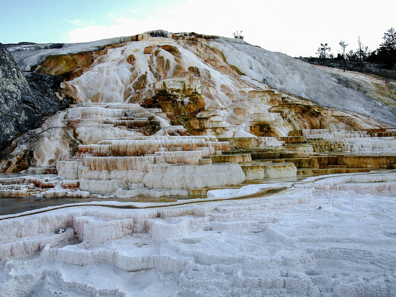 thermal springs mammoth hot spring limestone free photo