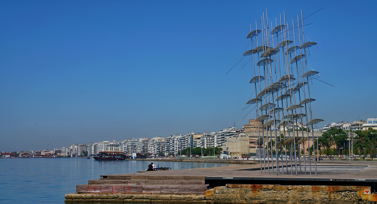 thessaloniki umbrella sculpture free photo