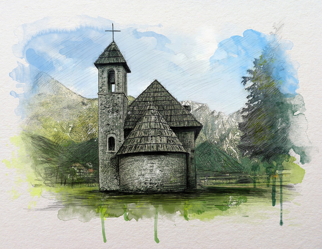 theth  albania  watercolor free photo