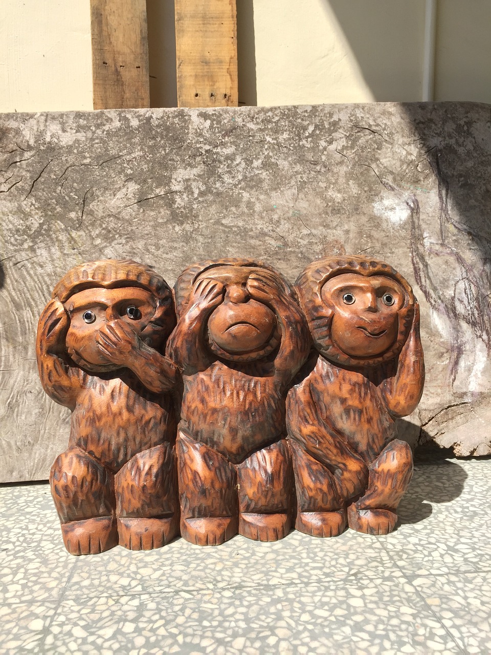 three monkeys monkey wood head free photo